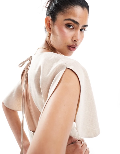 ASOS DESIGN ruched front cut out back jumpsuit in beige