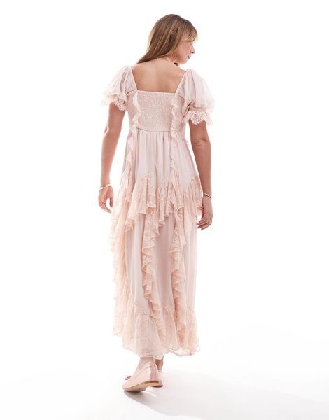 Miss Selfridge lace ruffle maxi dress in pink