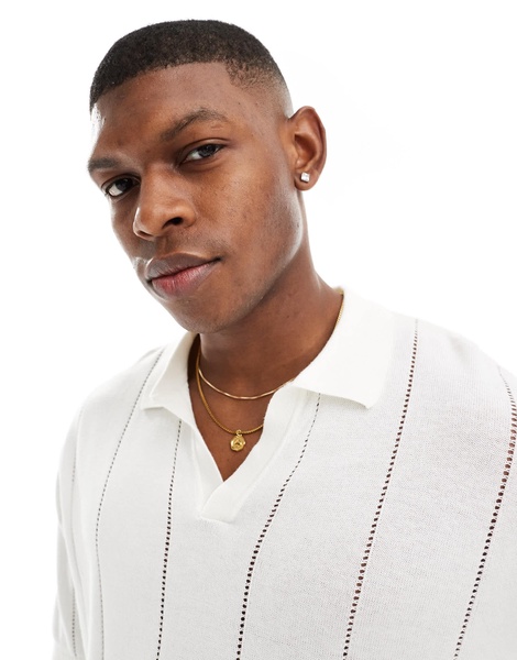 Bershka textured knit polo shirt in white