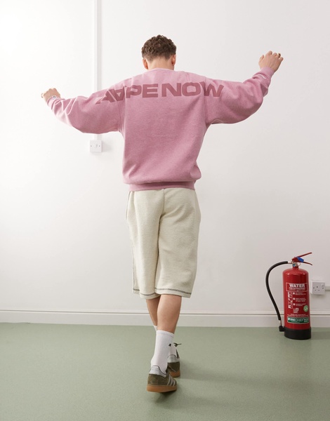 Aape By A Bathing Ape heart crew neck sweat in pink