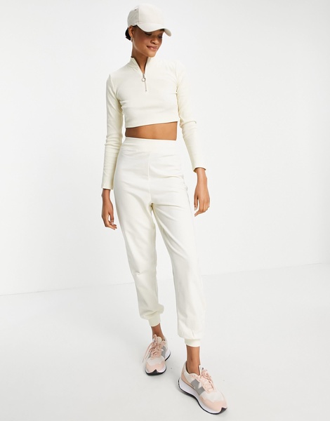 ASOS DESIGN Hourglass tracksuit with ribbed funnel neck jacket and sweatpants in biscuit