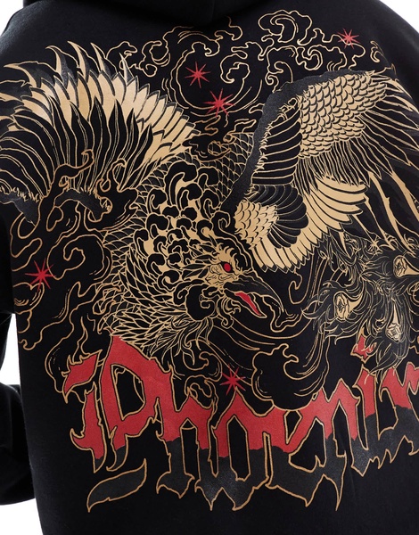 Bershka Phoenix back graphic hoodie in black