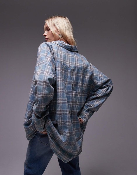 Topshop oversized shirt in washed blue check