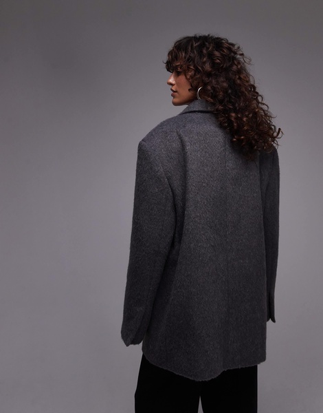 Topshop brushed wool mix blazer coat in gray