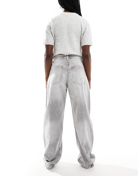 Bershka ultra wide leg jeans in light gray