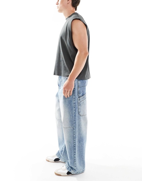 Bershka super baggy jeans with back embroidery in blue