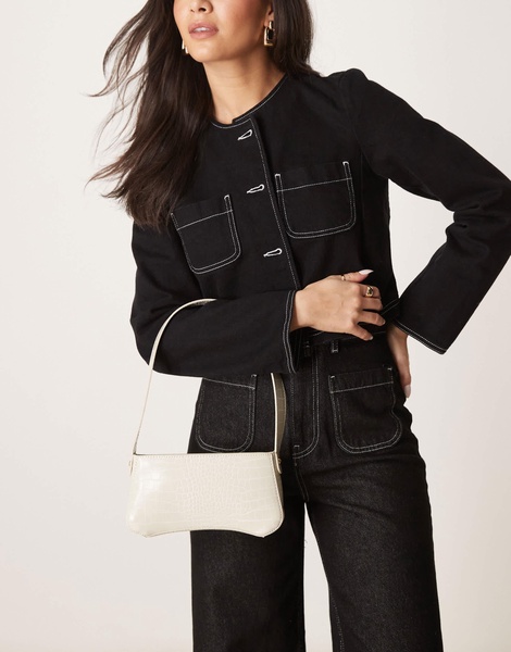 ASOS DESIGN textured curved base shoulder bag in stone