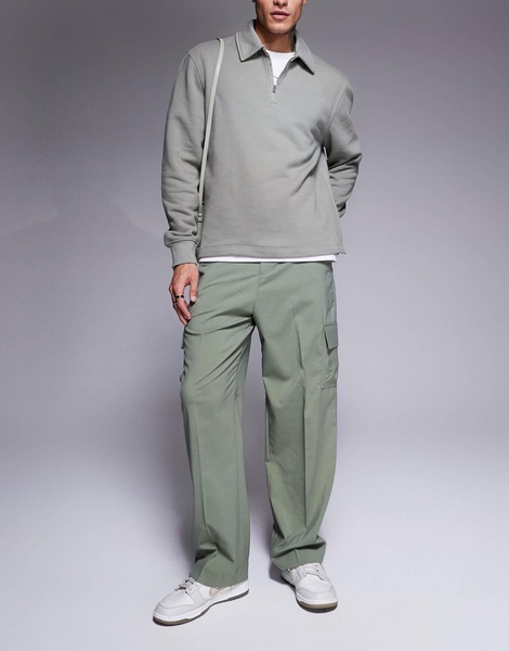 ASOS DESIGN wide leg smart pants in green with cargo pockets