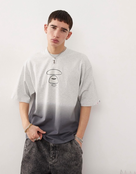 Aape By A Bathing Ape logo back print ombre t-shirt in gray multi
