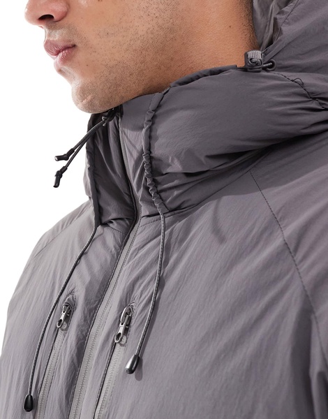 Jack & Jones hooded puffer jacket with tech details in dark gray