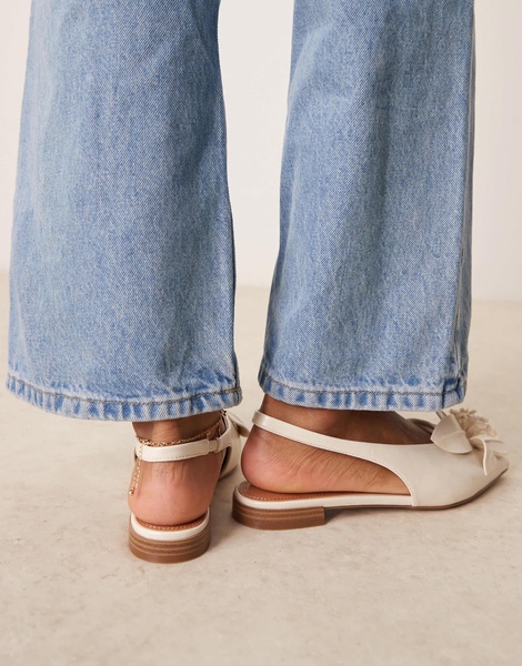 ASOS DESIGN Livia point-toe flower slingback ballets in off-white