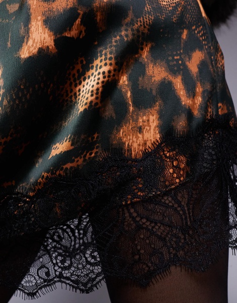 River Island satin mini skirt with lace trim in leopard print