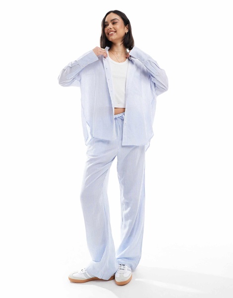 Bershka oversized shirt in light blue pinstripe - part of a set