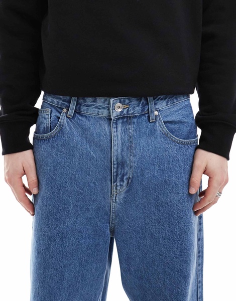 Bershka loose baggy fit jeans in dark blue
