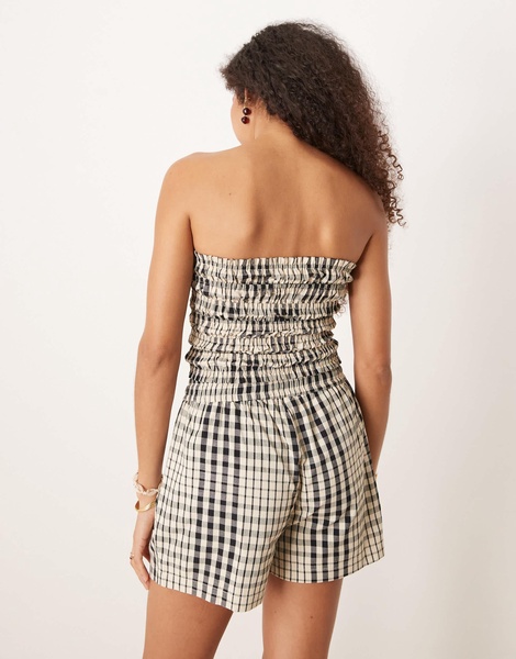 Brave Soul shirred bandeau top in plaid design - part of a set