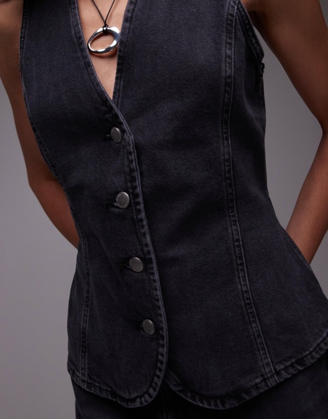 Mango denim tie front vest in black - part of a set