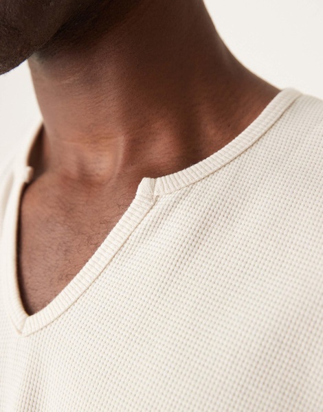ASOS DESIGN oversized boxy waffle t-shirt with notch neck in cream
