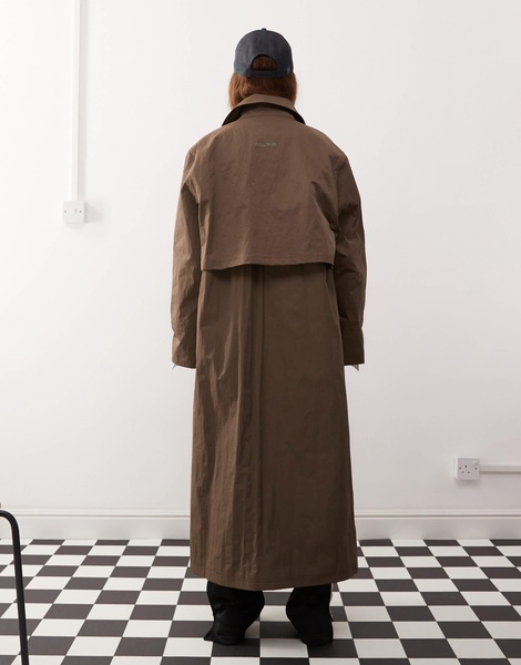 COLLUSION longline trench jacket in brown