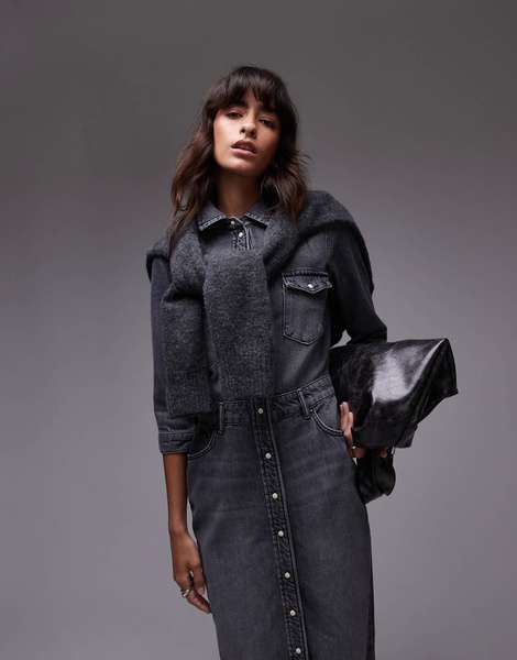 AllSaints Blair denim maxi dress in washed black
