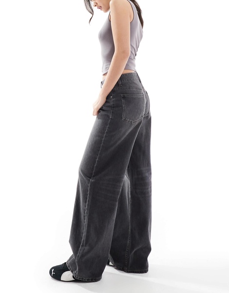 Bershka baggy straight leg jeans in dark gray