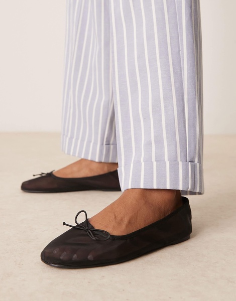 ASOS DESIGN Lynette high vamp ballet flats in black mesh
