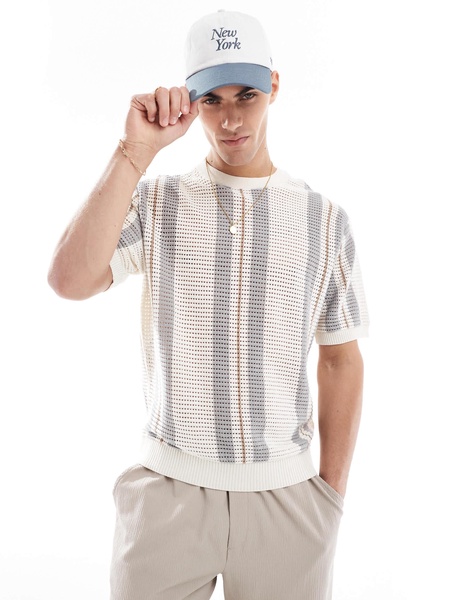 Bershka knit stripe t-shirt in beige