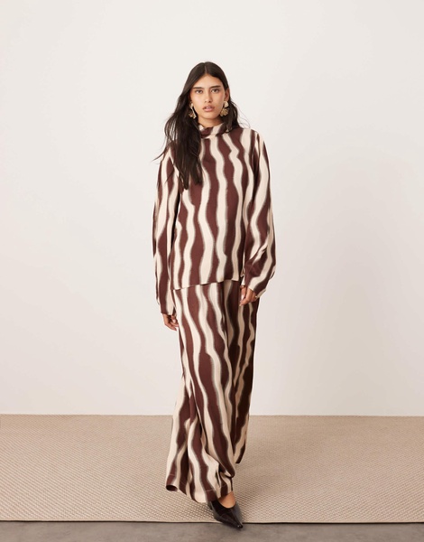 ASOS EDITION high neck oversized top in chocolate wavy print - part of a set
