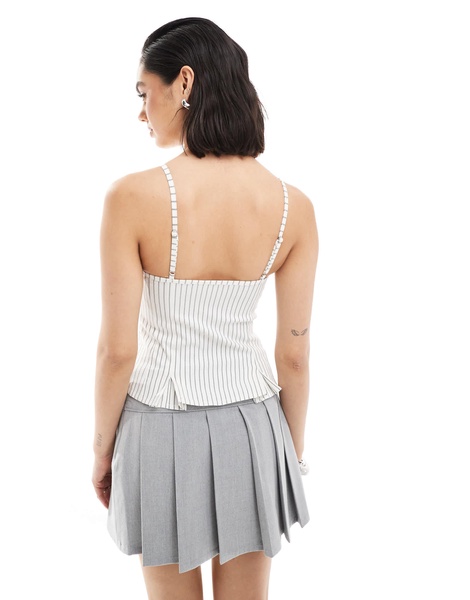 Bershka straight neck tailored corset top in ecru stripe
