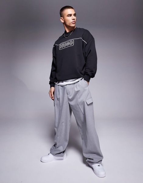HUGO Blue Noideryos loose fit sweatshirt with line logo in black