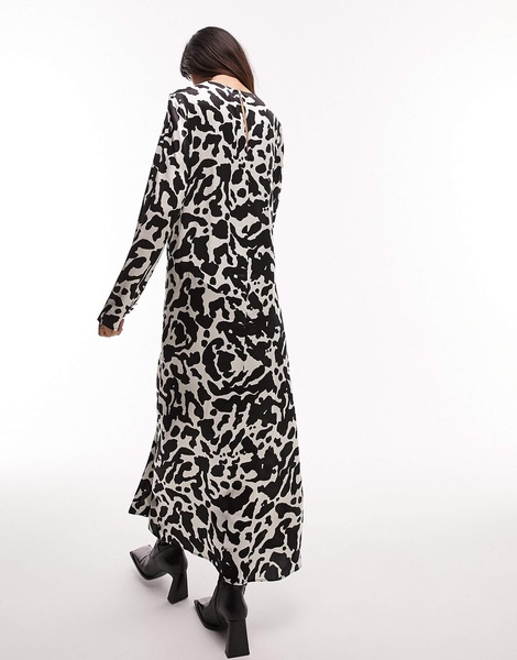 Topshop Lea premium printed long sleeve maxi dress in animal print