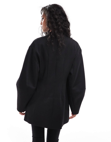 ASOS DESIGN cocoon sleeve collarless blazer in black