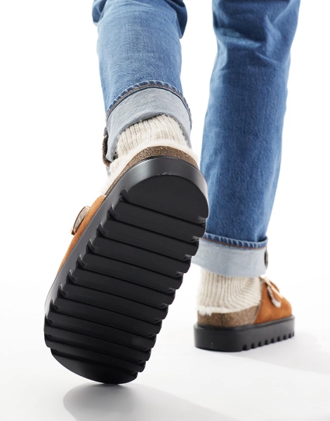 ASOS DESIGN mule clogs in tan with faux fur lining