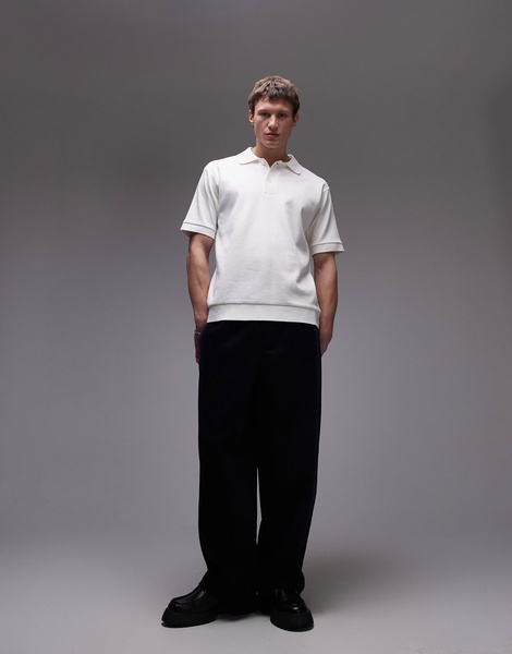 ARKET textured jersey short sleeve polo shirt in white