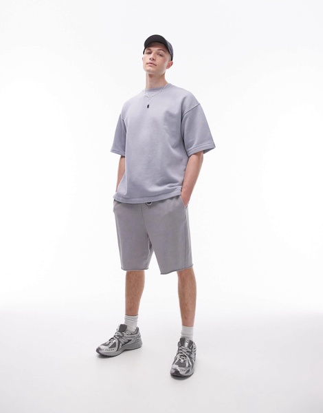 Topman oversized fit short sleeve sweatshirt in washed light gray