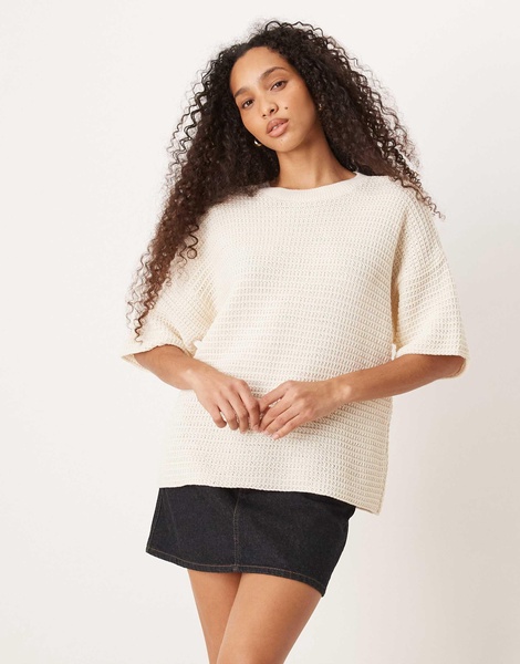 ASOS DESIGN knit stitch relaxed T-shirt in ecru