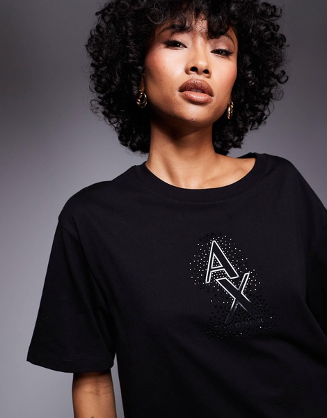 Armani Exchange cropped t-shirt with embellished logo in black
