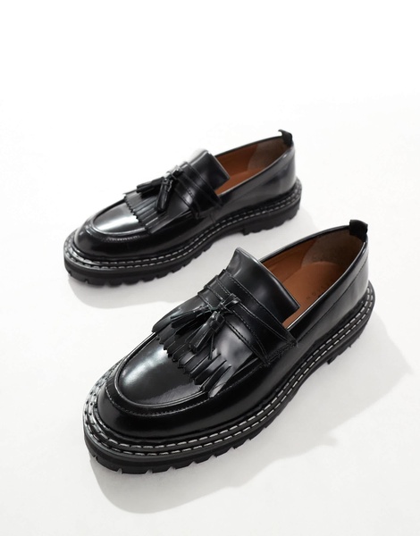 ASOS DESIGN loafers in black leather with contrast stitch
