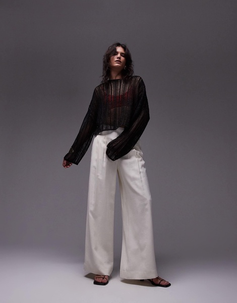 Topshop knit sheer knit sweater in black