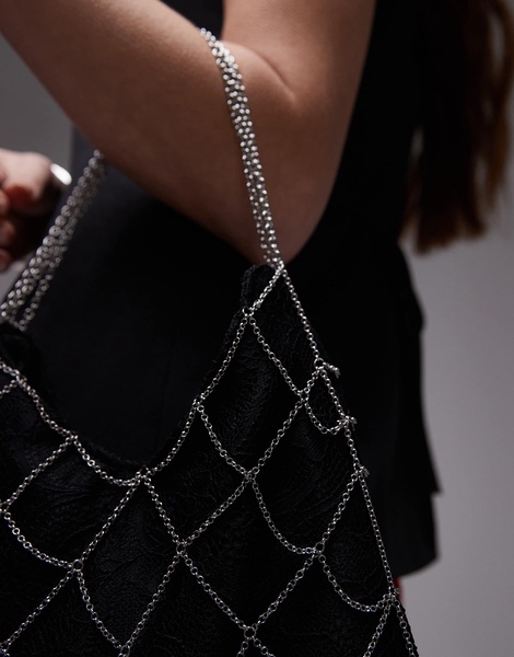 Mango chain cross velvet bag in black