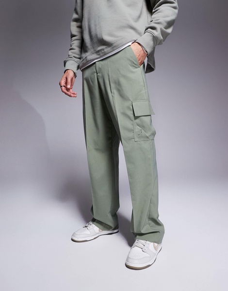 ASOS DESIGN wide leg smart pants in green with cargo pockets