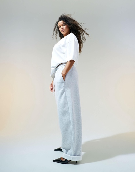 ASOS DESIGN Curve oversized sweatpants with turnback hem detail in gray heather