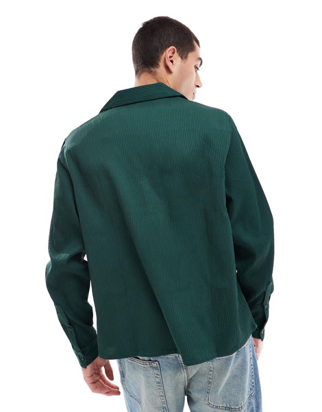 ASOS DESIGN boxy oversized plisse shirt in green