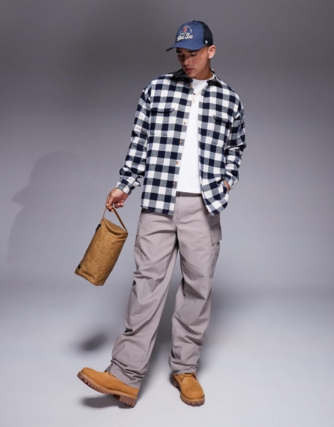 ASOS DESIGN 90s oversized wool blend shirt in navy buffalo check