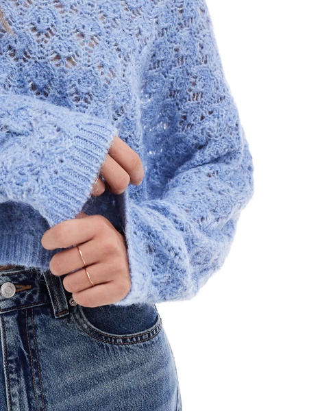 Miss Selfridge pretty pointelle stitch sweater in soft blue