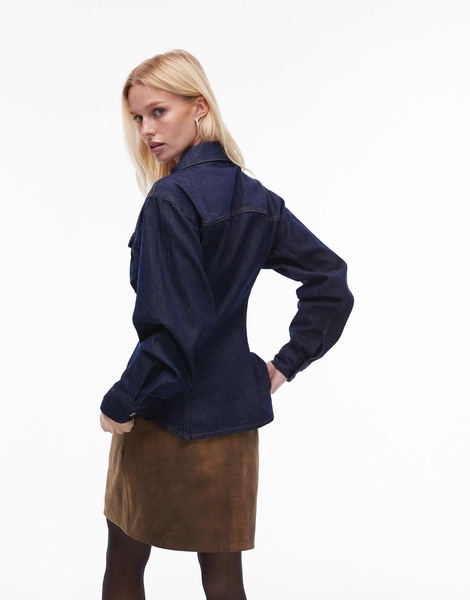 Topshop denim cinch shirt in raw indigo