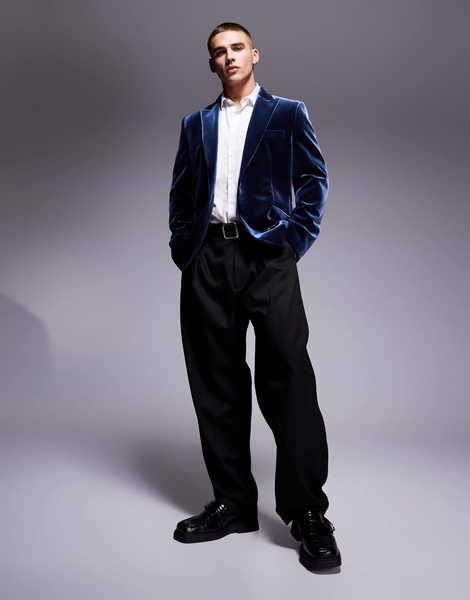 ASOS DESIGN slim fit velvet blazer in navy
