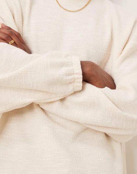 ASOS DESIGN extreme oversized long sleeve t-shirt in neppe texture in off white