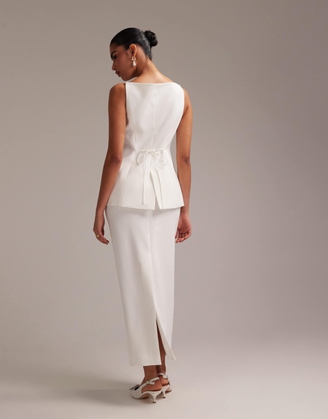 ASOS DESIGN button detail pencil midaxi skirt in white