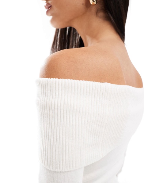 Bershka bardot knitted sweater in ecru