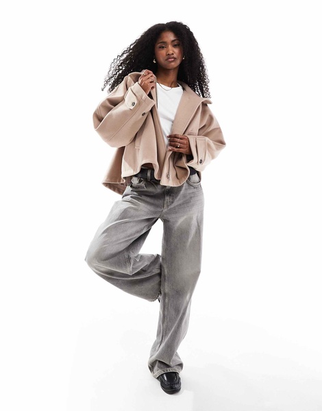 ASOS DESIGN cropped cape formal coat in dusty rose